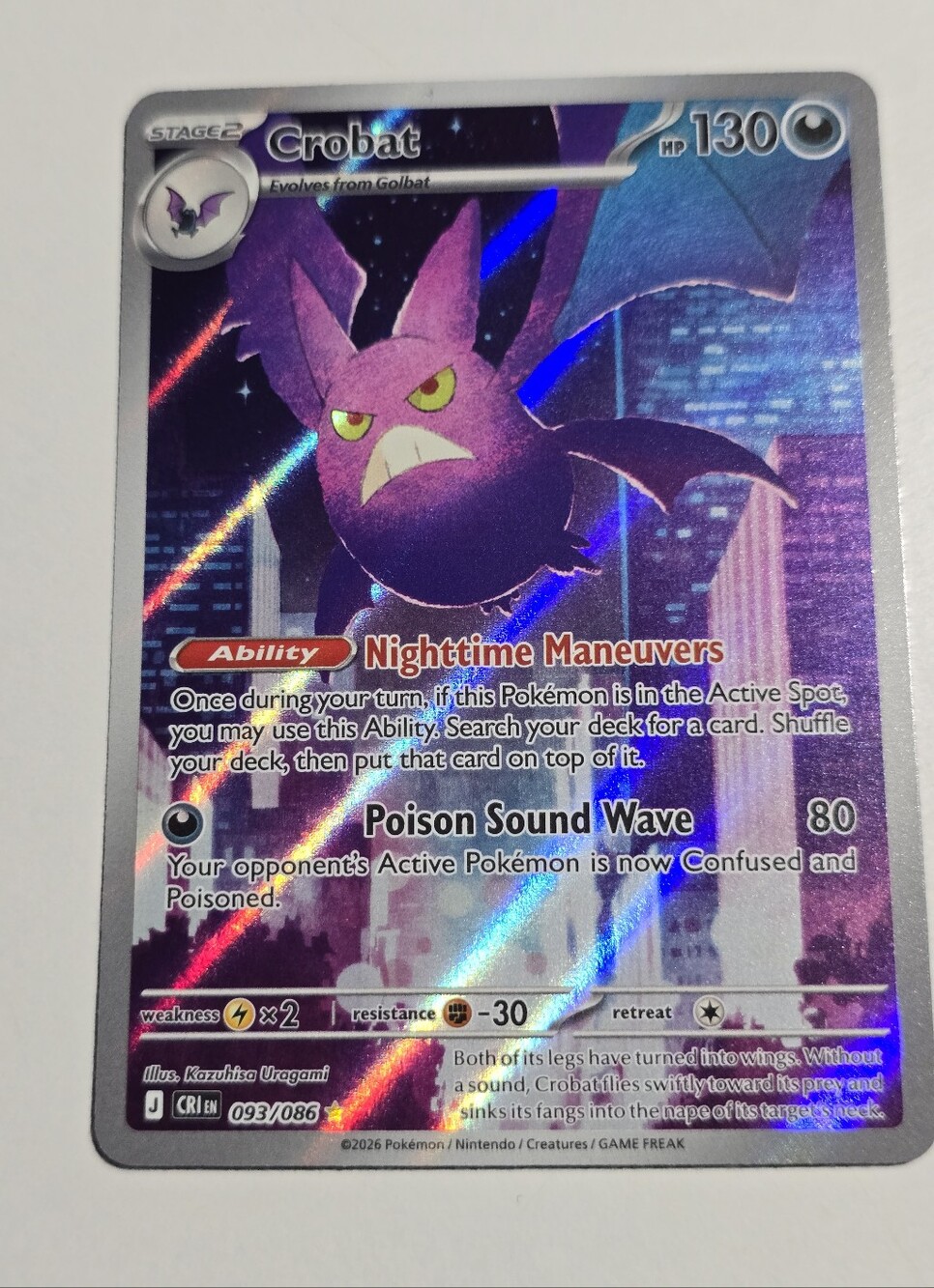 Pokemon Crobat 093/086 Illustration Rare Chaos Rising NM Holo TCG